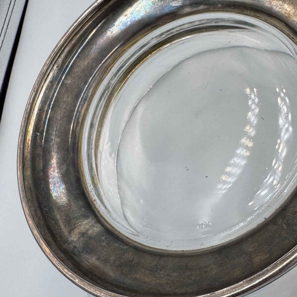 Vintage Faceted Glass Bowl Dish Silver Tone Pedestal Base Clear Decor - Picture 16 of 16